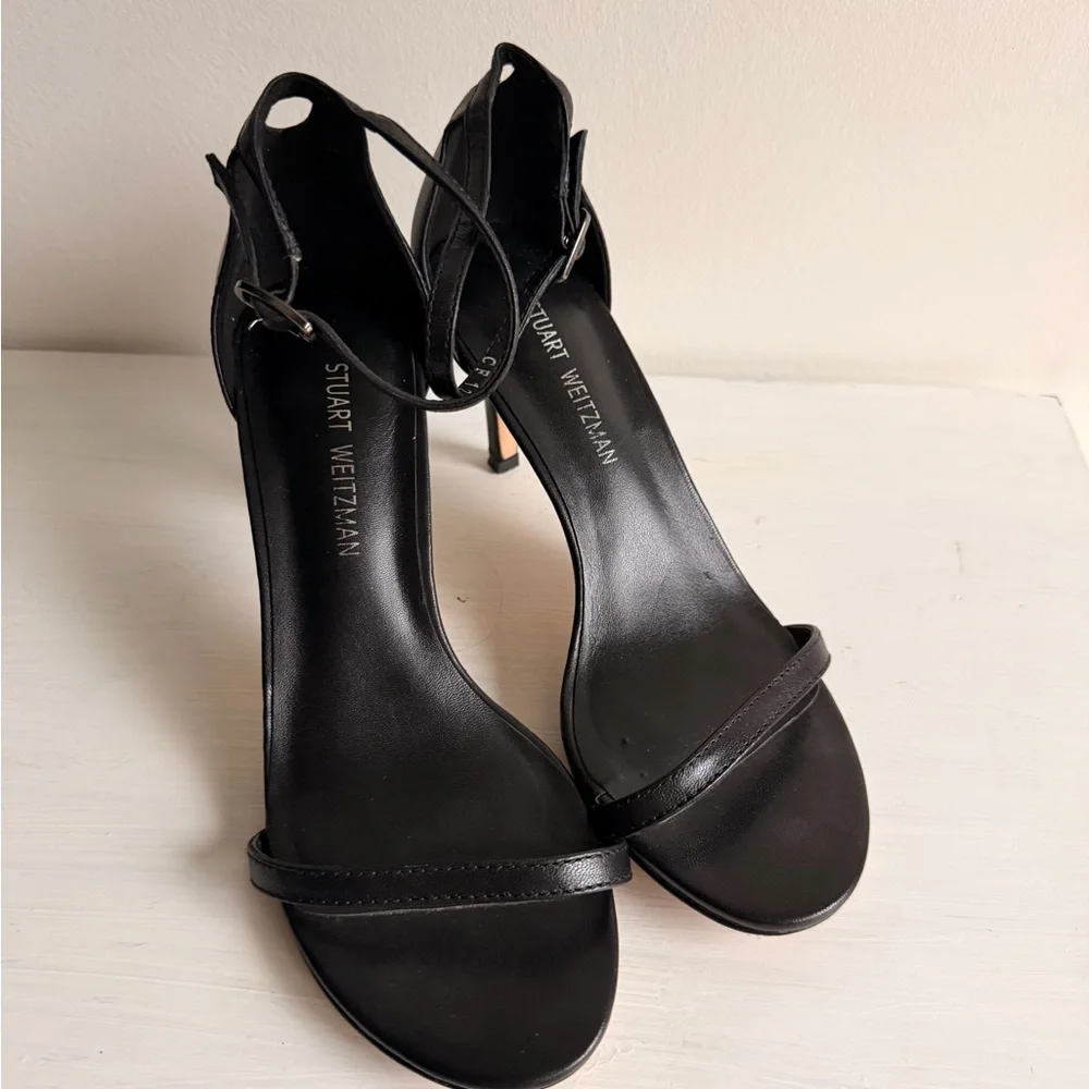 SOLD❌ Stuart Weitzman Black Single-Strap Ankle-Heel Sandal - Picture 2 of 9